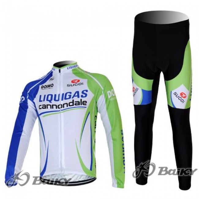 Liquigas Cannondale Pro Team Fietspakken Fietsshirt lange mouw+lange fietsbroeken groen wit 4378