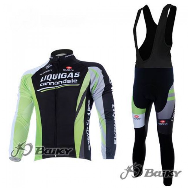 Liquigas Cannondale Pro Team Fietskleding Fietsshirt Lange Mouwen+lange fietsbroeken Bib zeem zwart groen 297