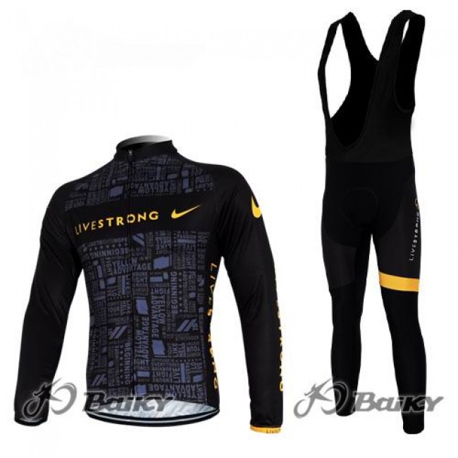 Nike Livestrong Pro Team Fietskleding Fietsshirt Lange Mouwen+lange fietsbroeken Bib zeem zwart 2 318
