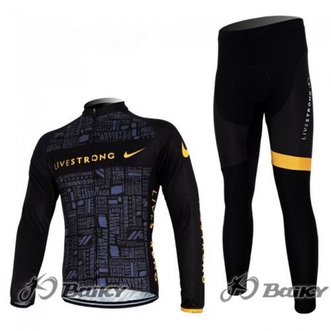 Nike Livestrong Pro Team Fietspakken Fietsshirt lange mouw+lange fietsbroeken zwart 2 4391