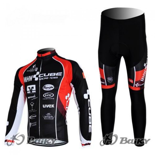 MHW Cube Racing Team Fietspakken Fietsshirt lange mouw+lange fietsbroeken rood zwart 366