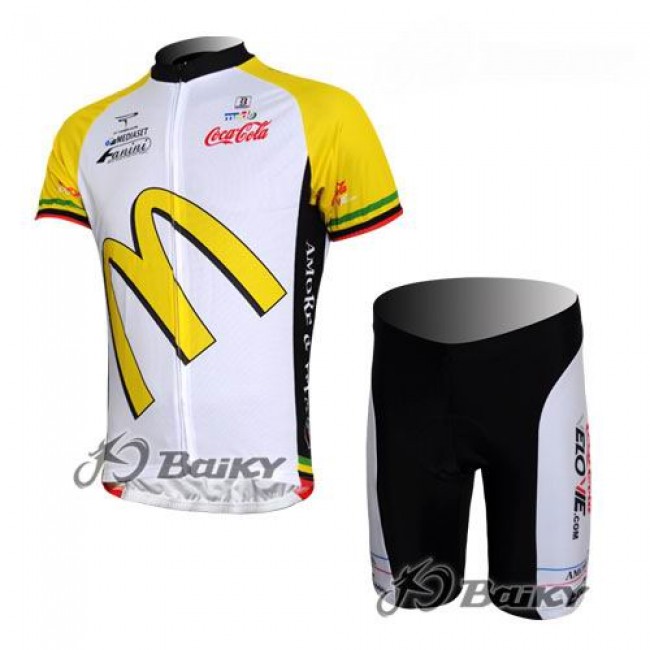 McDonald Legea Pro Team Fietskleding Fietsshirt Korte Mouwen+Fietsbroek Korte zeem wit geel 340