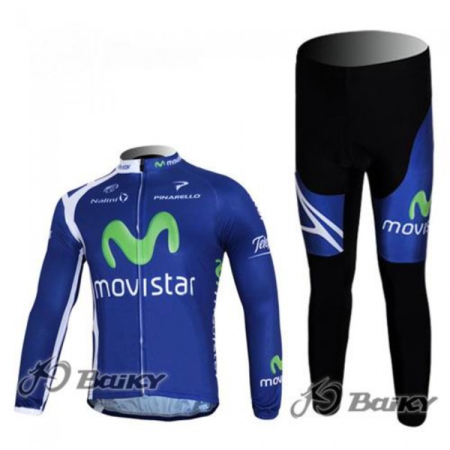 Movistar Team Fietspakken Fietsshirt lange mouw+lange fietsbroeken blauw 371