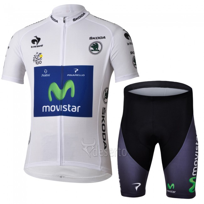 Movistar Tour de France Witte trui Fietspakken Fietsshirt Korte+Korte fietsbroeken zeem 4115