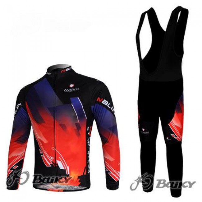 Nalini Pro Team Fietskleding Fietsshirt Lange Mouwen+lange fietsbroeken Bib zeem rood zwart 383