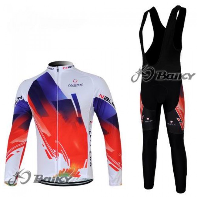 Nalini Pro Team Fietskleding Fietsshirt Lange Mouwen+lange fietsbroeken Bib zeem rood wit 382