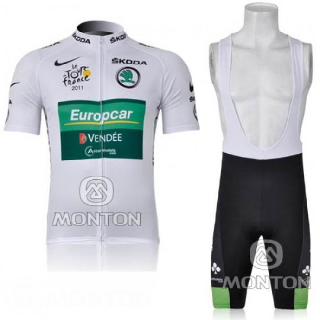 Europcar Pro Team Vendee Fietspakken Fietsshirt Korte+Korte koersbroeken Bib wit 142