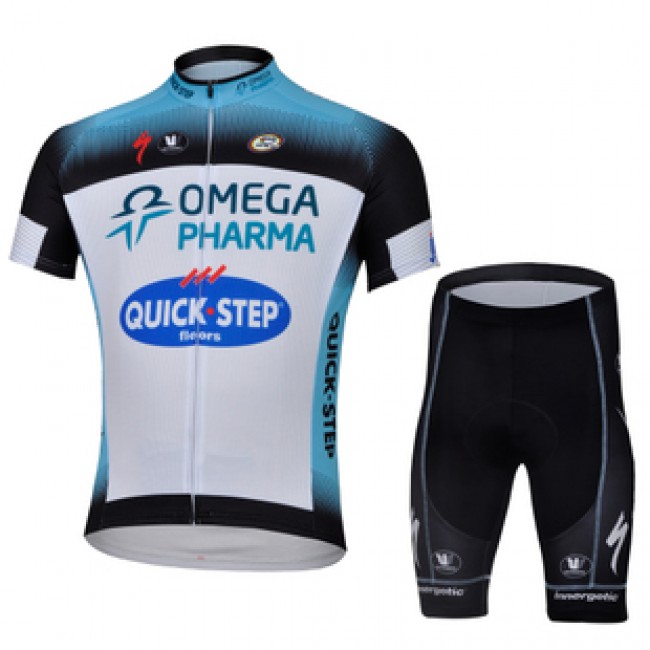 2013 Omega Pharma Quick Step Fietsshirt Korte mouw+Korte fietsbroeken met zeem Kits wit zwart 702