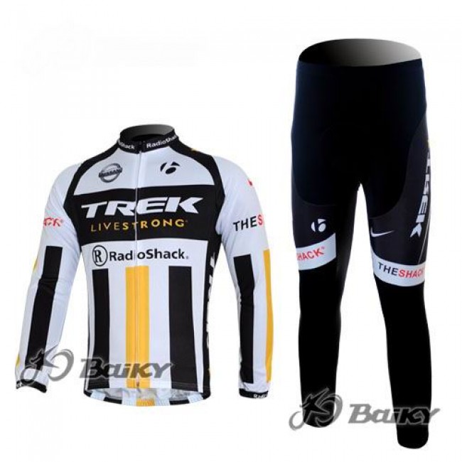 RadioShack Trek Nissan Livestrong Fietspakken Fietsshirt lange mouw+lange fietsbroeken wit zwart geel 4397