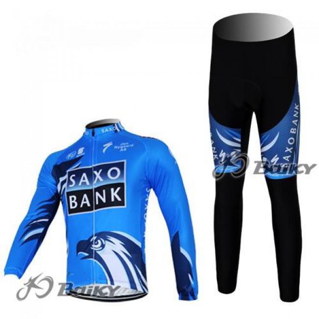 Saxo Bank Sungard Pro Team Fietspakken Fietsshirt lange mouw+lange fietsbroeken blauw zwart 512
