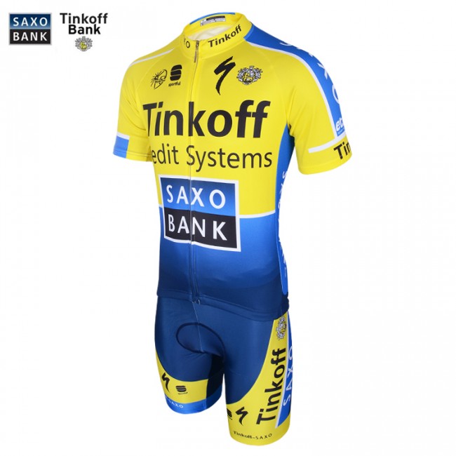 Saxo Bank Tinkoff 2014 Fietskleding Fietsshirt Korte Mouwen+Fietsbroek Korte zeem 1313