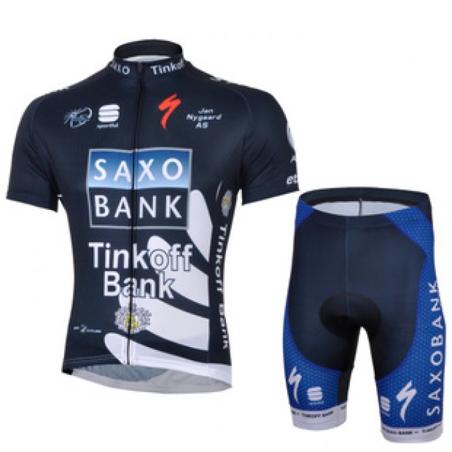 2013 Saxo Bank Tinkoff Pro Team Fietsshirt Korte mouw+Korte fietsbroeken met zeem Kits donker blauw 716