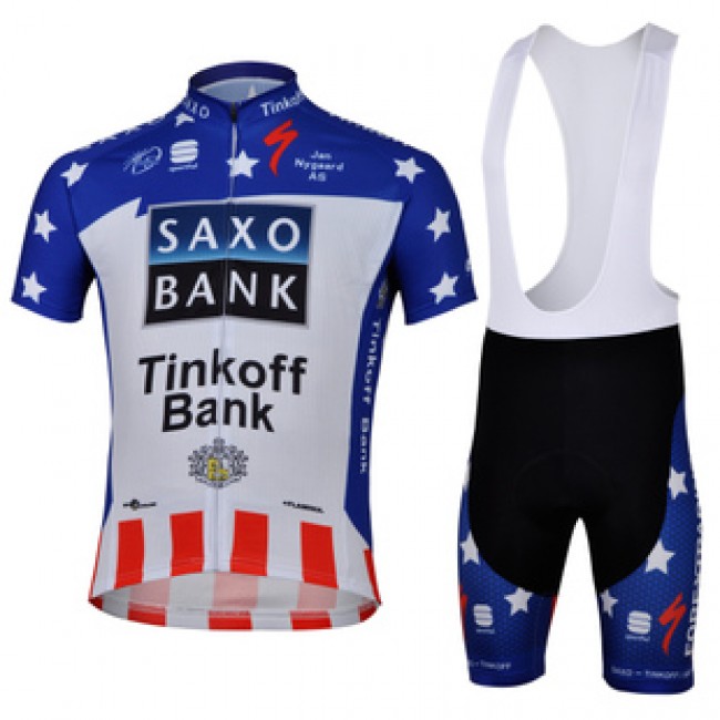 2013 Saxo Bank Tinkoff USA kampioen Fietspakken Fietsshirt Korte+Korte koersbroeken Bib blauw wit rood 734