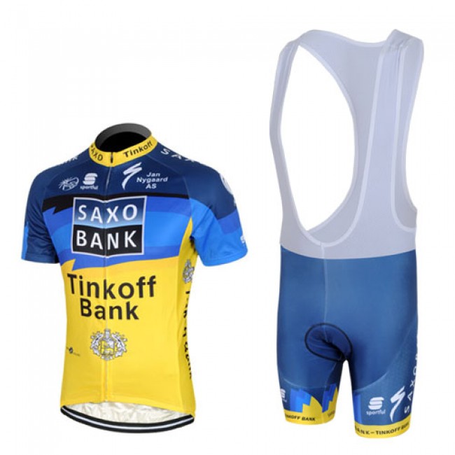2013 Saxo Bank Tinkoff Pro Team Fietspakken Fietsshirt Korte+Korte koersbroeken Bib blauw geel 733