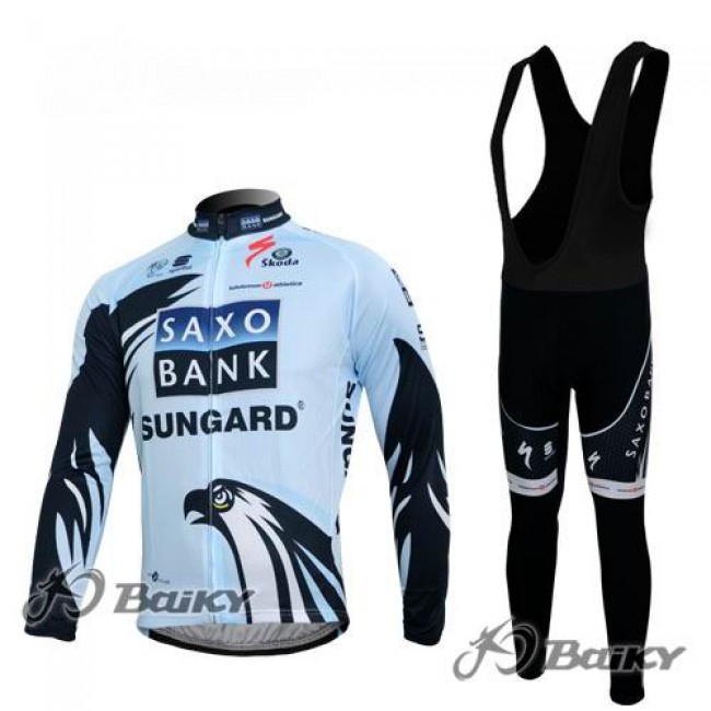 Saxo Bank Sungard Pro Team Fietskleding Fietsshirt Lange Mouwen+lange fietsbroeken Bib zeem wit zwart 511