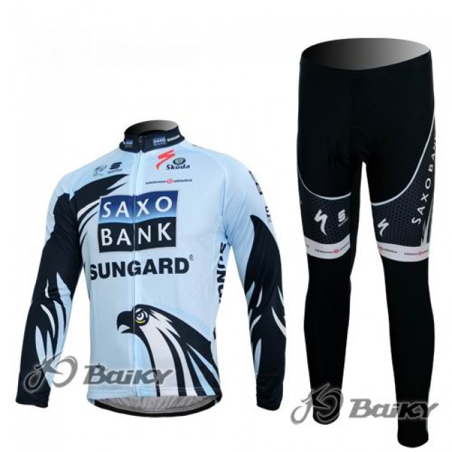 Saxo Bank Sungard Pro Team Fietspakken Fietsshirt lange mouw+lange fietsbroeken wit zwart 513