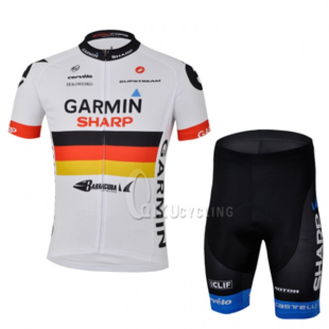 2013 Garmin Sharp Barracuda Duits kampioen Fietsshirt Korte mouw+Korte fietsbroeken met zeem Kits wit zwart 4007
