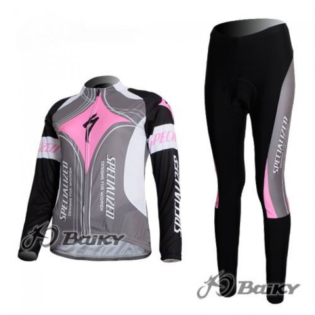 Specialized Pro Team lange fietsbroeken met zeem Fietsshirt lange mouw Kits roze Grijs Dames 3478