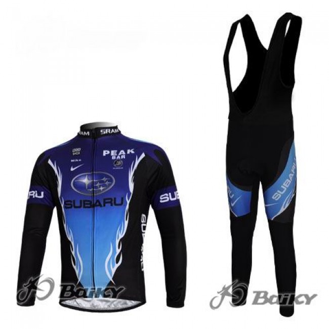 Subaru Peak Bar Team Fietskleding Fietsshirt Lange Mouwen+lange fietsbroeken Bib zeem zwart blauw 571