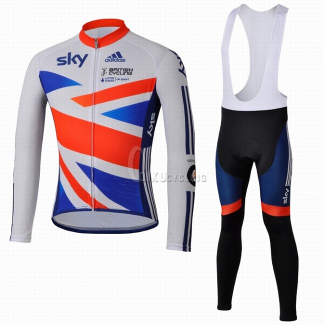 Team Sky Great Britain Verenigd Koninkrijk Fietskleding Fietsshirt Lange Mouwen+lange fietsbroeken Bib zeem 764