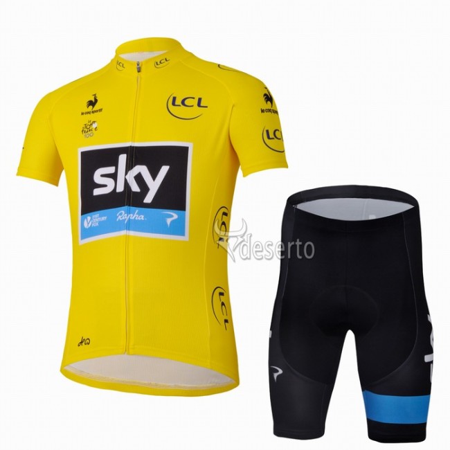 2013 Team Sky gele trui Fietskleding Fietsshirt Korte Mouwen+Fietsbroek Korte zeem 1364