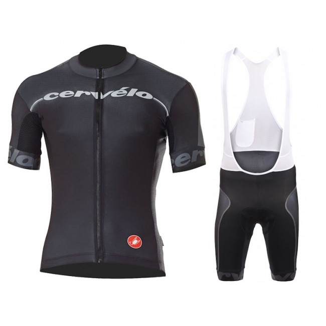 Cervelo zwart Proteam 2015 Fietskleding Set Fietsshirt Korte Mouwen+Fietsbroek Bib Korte 1717