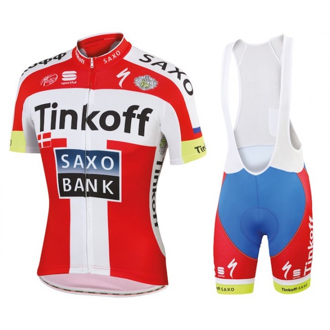 Tinkoff-Saxo Bank Champion danoise 2015 Fietskleding Set Fietsshirt Korte Mouwen+Fietsbroek Bib Korte 1970