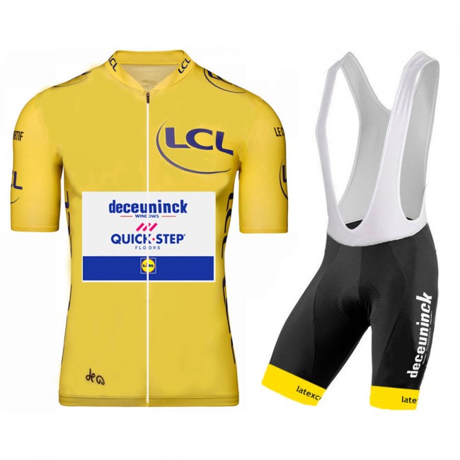 DECEUNINCK QUICK-STEP 2020 Tour De France geel Fietskleding Wielershirt Korte Mouw+Korte Fietsbroeken Bib 2022