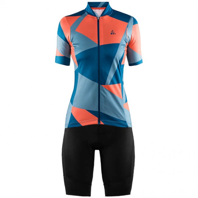 Dames CRAFT Hale Graphic Wielerkleding Wielershirt Korte Mouw+Korte Fietsbroeken Blauw Orange CFWEV CFWEV