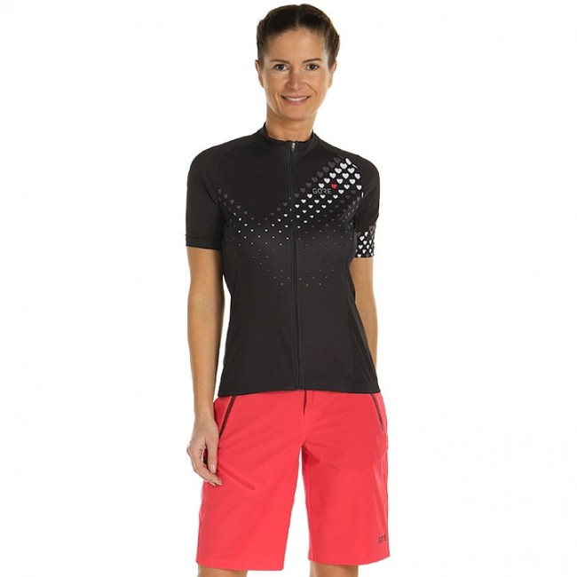 Dames GORE WEAR GORE C3 Heart Fietskleding Fietsshirt Korte Mouw+Bikeshorts Zwart Wit T89GB T89GB