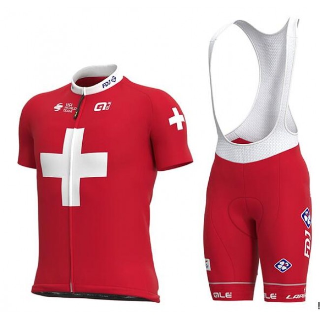 GROUPAMA-FDJ Switzerland Champion 2020 Fietskleding Wielershirt Korte Mouw+Korte Fietsbroeken Bib 9GL2H 9GL2H