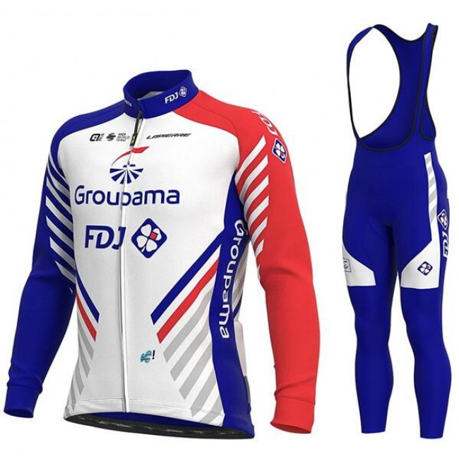 2020 GROUPAMA-FDJ Fietskleding Set Wielershirts lange mouw+Lange fietsbroeken Bib Wit Blauw Rood HIQIK HIQIK
