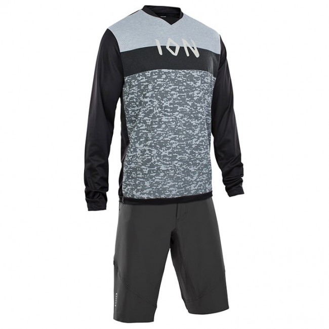 ION Scrub AMP Fietskleding Bikeshirt Langarm+Bikeshorts Gris Zwart 59OWK 59OWK