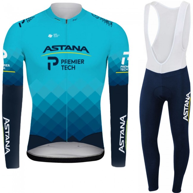 2021 Astana Pro Team Fietskleding Fietsshirt Lange Mouw+Lange Fietsbroek Bib 733