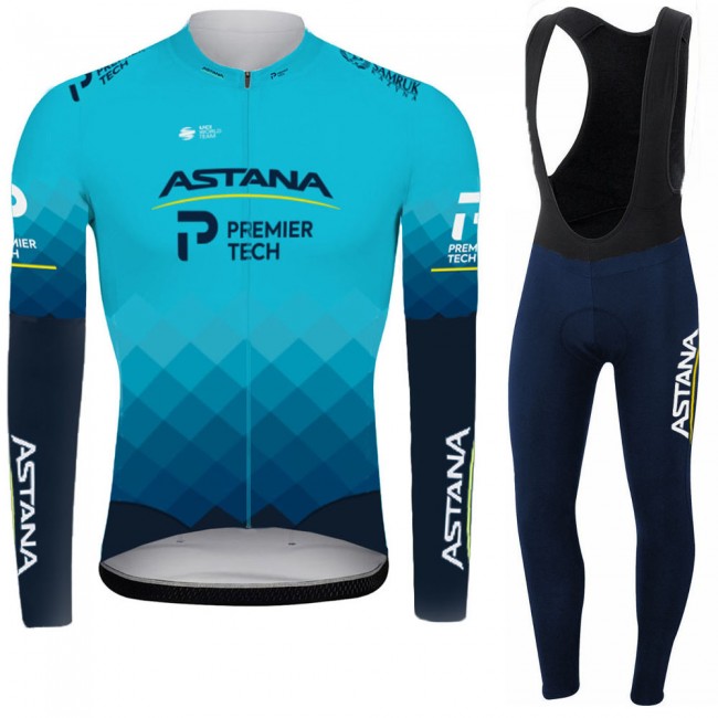 2021 Astana Pro Team Fietskleding Fietsshirt Lange Mouw+Lange Fietsbroek Bib 734