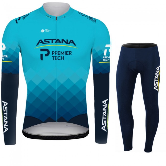 2021 Astana Pro Team Fietskleding Fietsshirt Lange Mouw+Lange Fietsbroek Bib 735