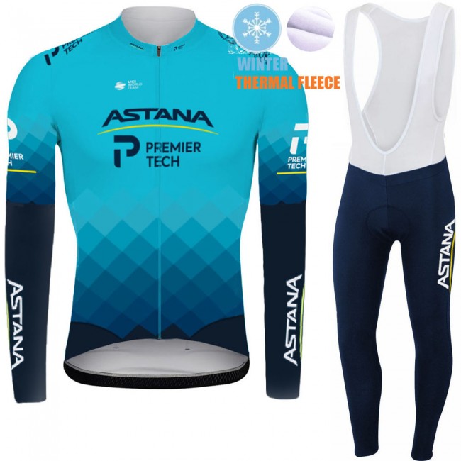 2021 Winter Fleece Astana Pro Team Fietskleding Fietsshirt Lange Mouw+Lange Fietsbroek Bib 740