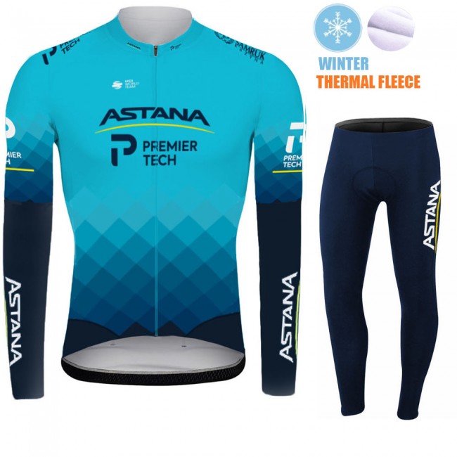 2021 Winter Fleece Astana Pro Team Fietskleding Fietsshirt Lange Mouw+Lange Fietsbroek Bib 742