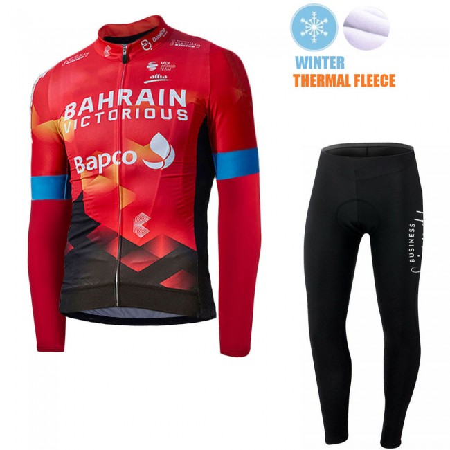 2021 Winter Fleece Bahrain Victorious Pro Team Fietskleding Fietsshirt Lange Mouw+Lange Fietsbroek Bib 754