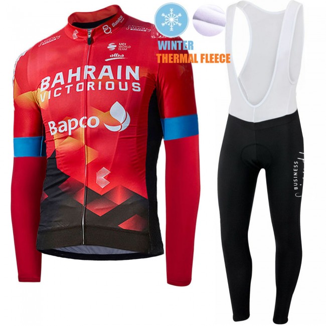 2021 Winter Fleece Bahrain Victorious Pro Team Fietskleding Fietsshirt Lange Mouw+Lange Fietsbroek Bib 755