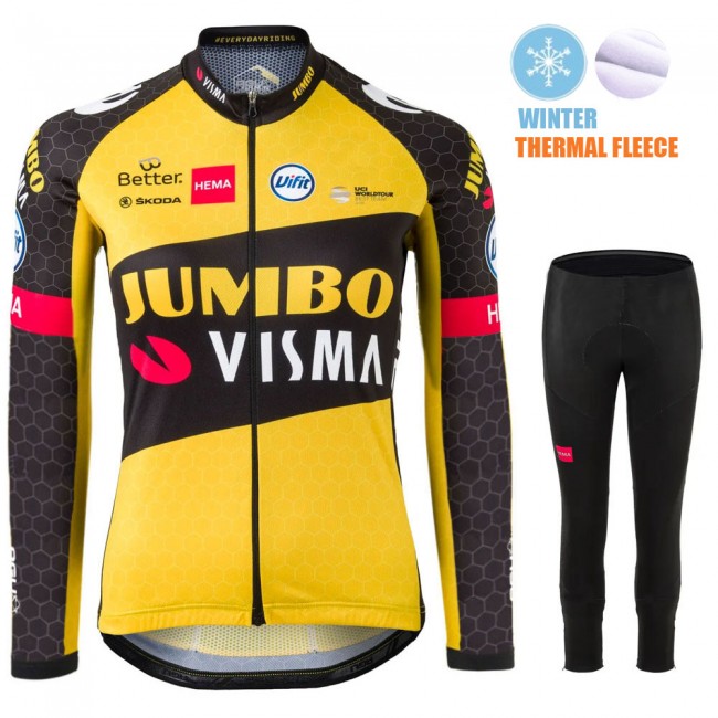 2021 Winter Fleece Jumbo Visma dames Pro Team Fietskleding Fietsshirt Lange Mouw+Lange Fietsbroek Bib 846