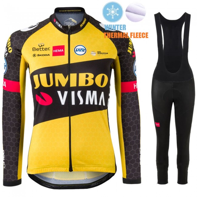2021 Winter Fleece Jumbo Visma dames Pro Team Fietskleding Fietsshirt Lange Mouw+Lange Fietsbroek Bib 847