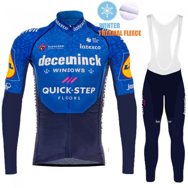 2021 Winter Fleece Deceuninck quick step Pro Team Fietskleding Fietsshirt Lange Mouw+Lange Fietsbroek Bib 925