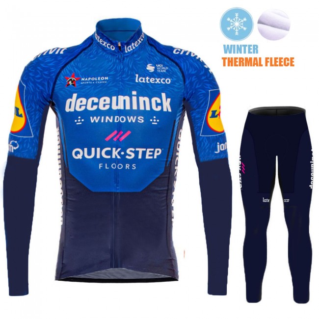 2021 Winter Fleece Deceuninck quick step Pro Team Fietskleding Fietsshirt Lange Mouw+Lange Fietsbroek Bib 927