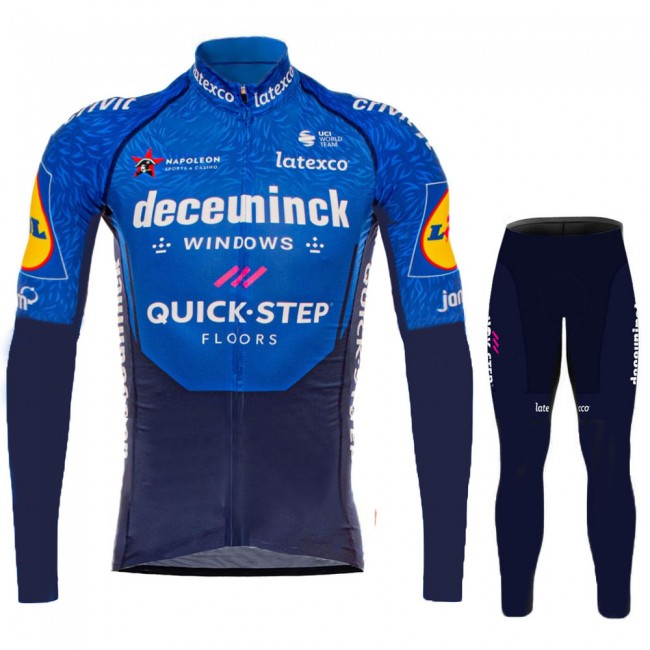 2021 Deceuninck quick step Pro Team Fietskleding Fietsshirt Lange Mouw+Lange Fietsbroek Bib 1011