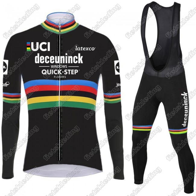 Deceuninck quick step 2021 UCI World Champion Wielerkleding Set Fietsshirts Lange Mouw+Lange Fietsrbroek Bib 2021029