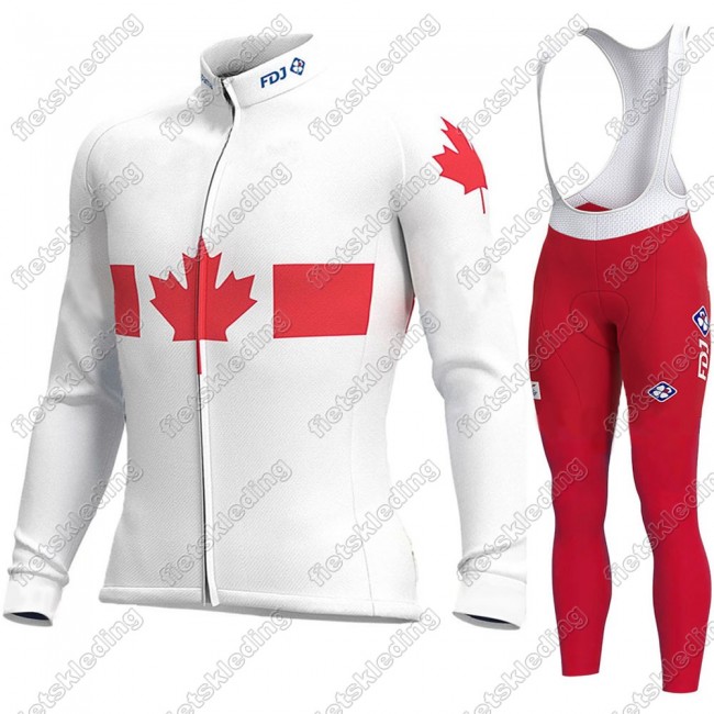 Canada FDJ 2021 Wielerkleding Set Fietsshirts Lange Mouw+Lange Fietsrbroek Bib 2021376