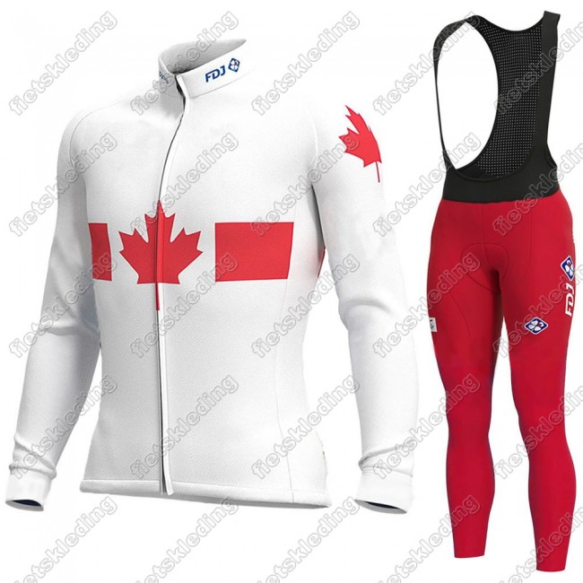 Canada FDJ 2021 Wielerkleding Set Fietsshirts Lange Mouw+Lange Fietsrbroek Bib 2021378