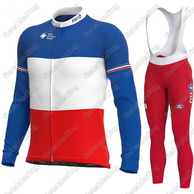 France FDJ 2021 Wielerkleding Set Fietsshirts Lange Mouw+Lange Fietsrbroek Bib 2021381