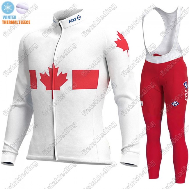 Canada FDJ Winter Thermal Fleece 2021 Wielerkleding Set Fietsshirts Lange Mouw+Lange Fietsrbroek Bib 2021396
